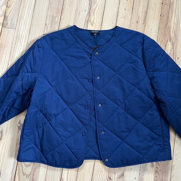 nwt JONES NEW YORK Quilted Navy Blue Collarless Button Front Jacket Women large - Picture 2 of 11